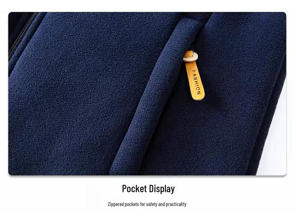 Plus Size Men's Outdoor Jacket - Thickened Velvet Lining, Solid Color, Autumn/Winter Casual Fleece