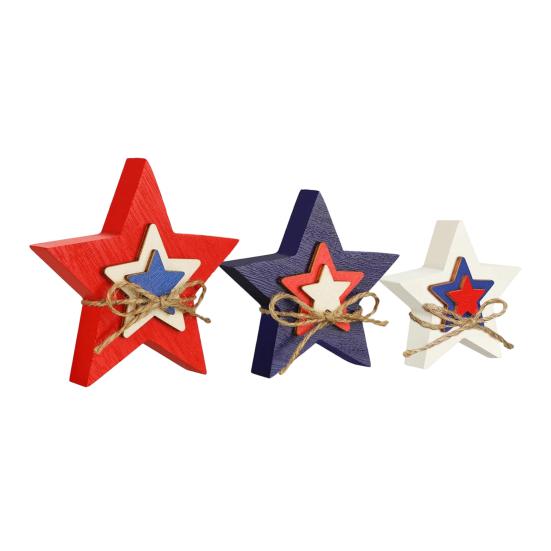 4th of July Star Wooden Sign Rustic Freestanding Table Patriotic Star Tiered A