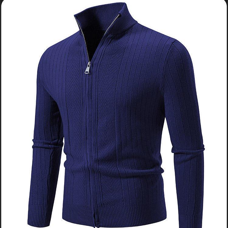 Winter Zipper Base Knitted Sweater Cardigan High Neck Sweater Men's Simple Solid Color Slim Fit Jacket