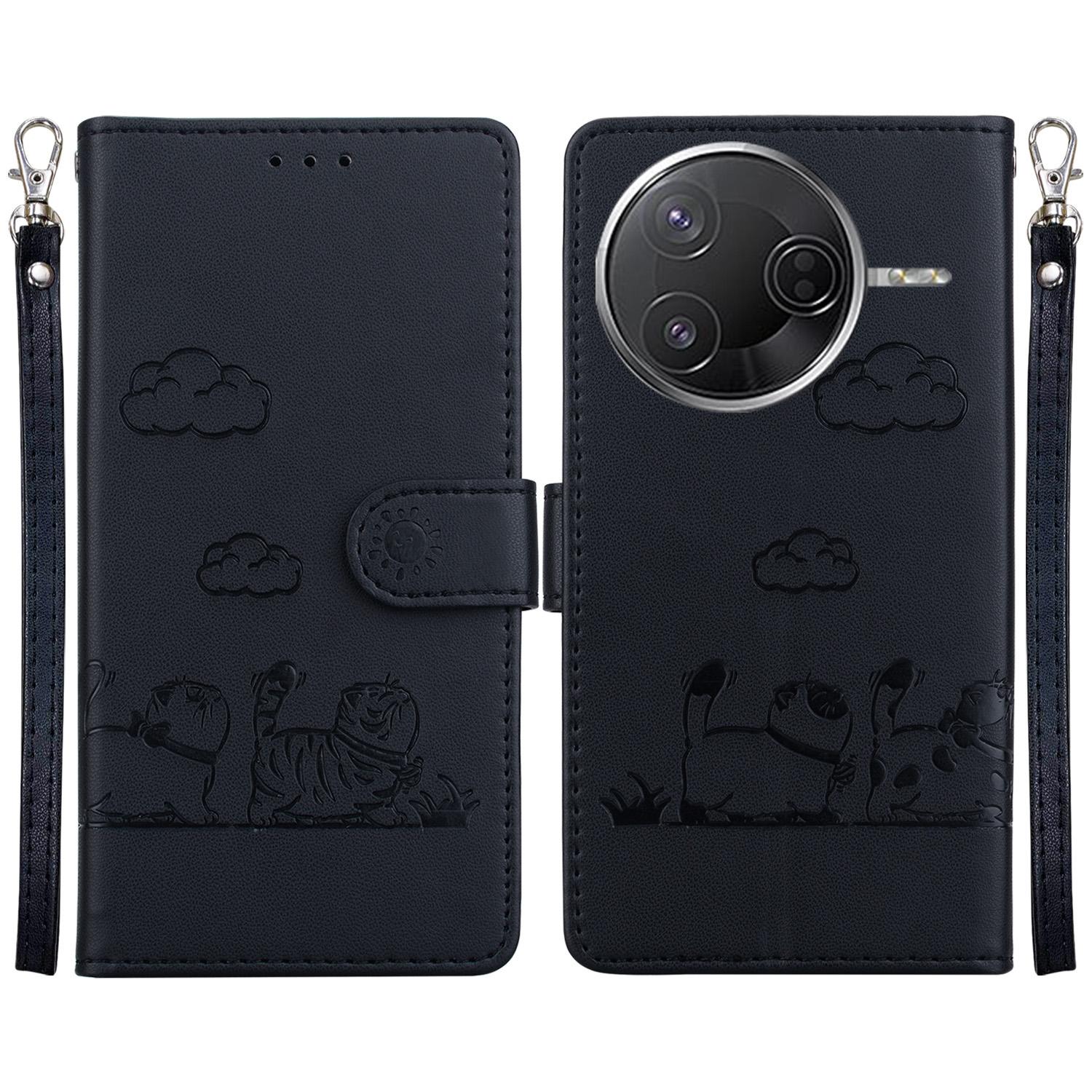

For Xiaomi Poco F7 Pro 5G/F7 Ultra 5G/Redmi K80 Pro 5G/K80 5G Case RFID Blocking Kitten Pattern TPU+PU Leather Phone Cover Black