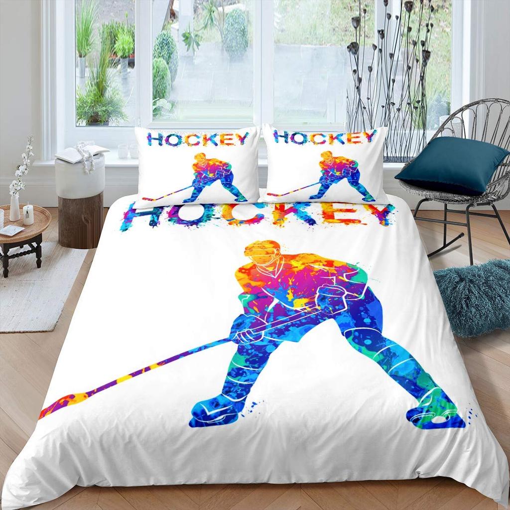 Ice Hockey Sport Duvet Cover Burning Hockey Ball for Teen Athlete Black Polyester Quilt Cover for Friend Gift Bedroom Decoration