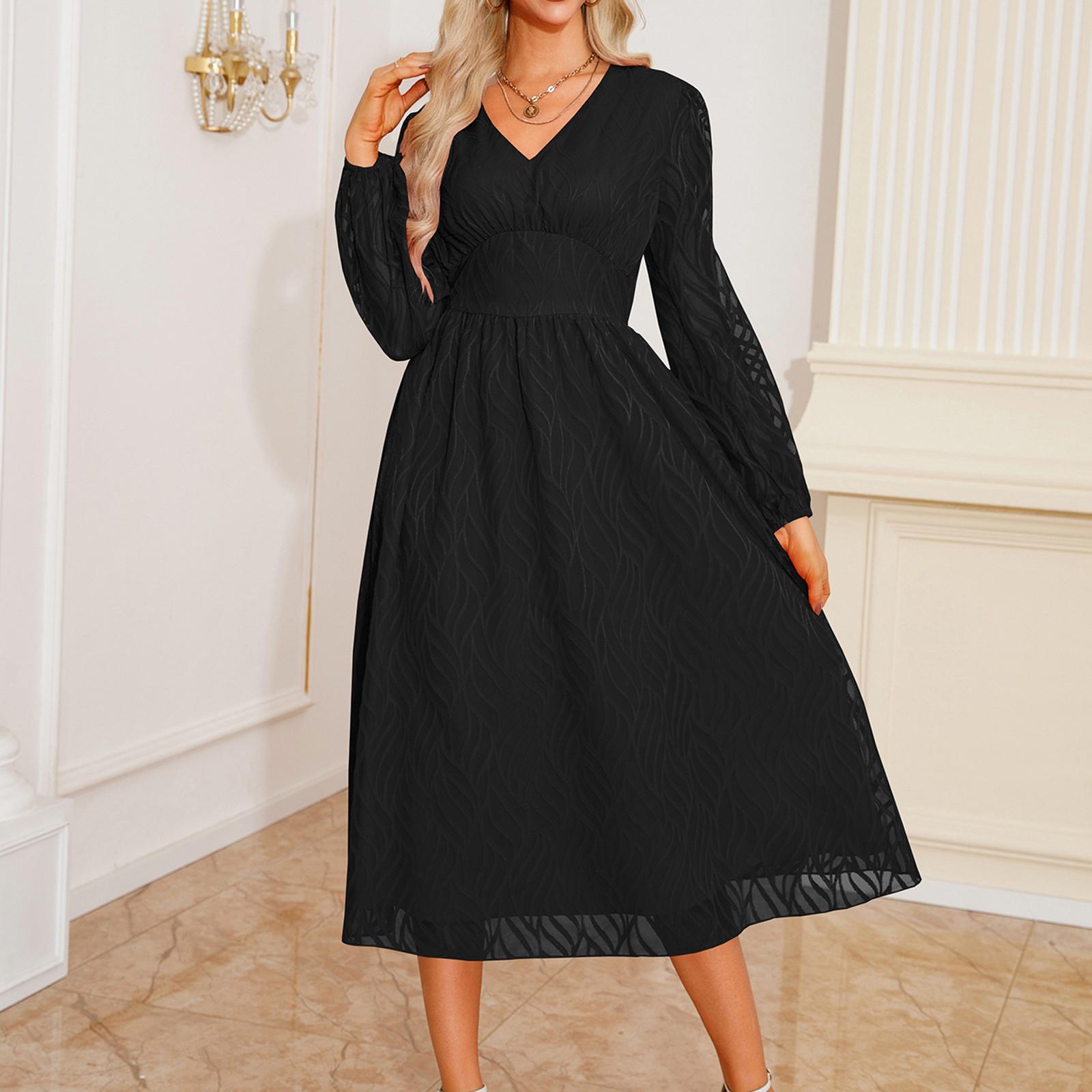 

Женские модные сексуальные винтажные платья с V-образным вырезом и длинными рукавами XXL чёрный