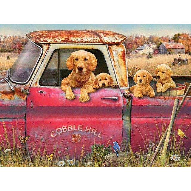 5D DIY Diamant Stickerei Hund Kreuzstich Kit Voll Platz/Runde Diamant Malerei Tier Mosaik Strass Bilder Hause decor