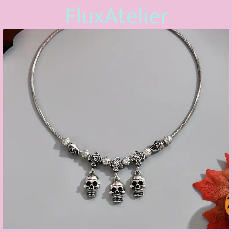 Alternative Skeleton Chain Necklace With Alloy Dangle And Tassel For Halloween Events