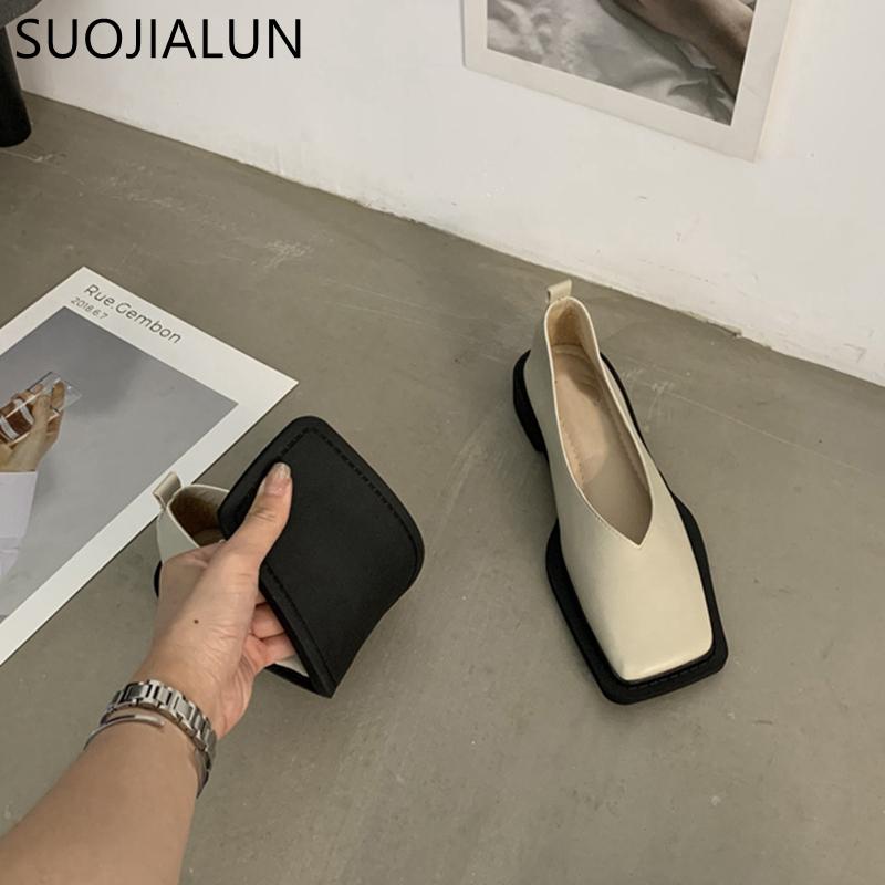 Fashion SUOJIALUN 2025 Spring New Flat Shoes Square Toe Square Toe Shallow Mouth Slip On Loafers Ladies Casual Shoes Zapatos Mujer