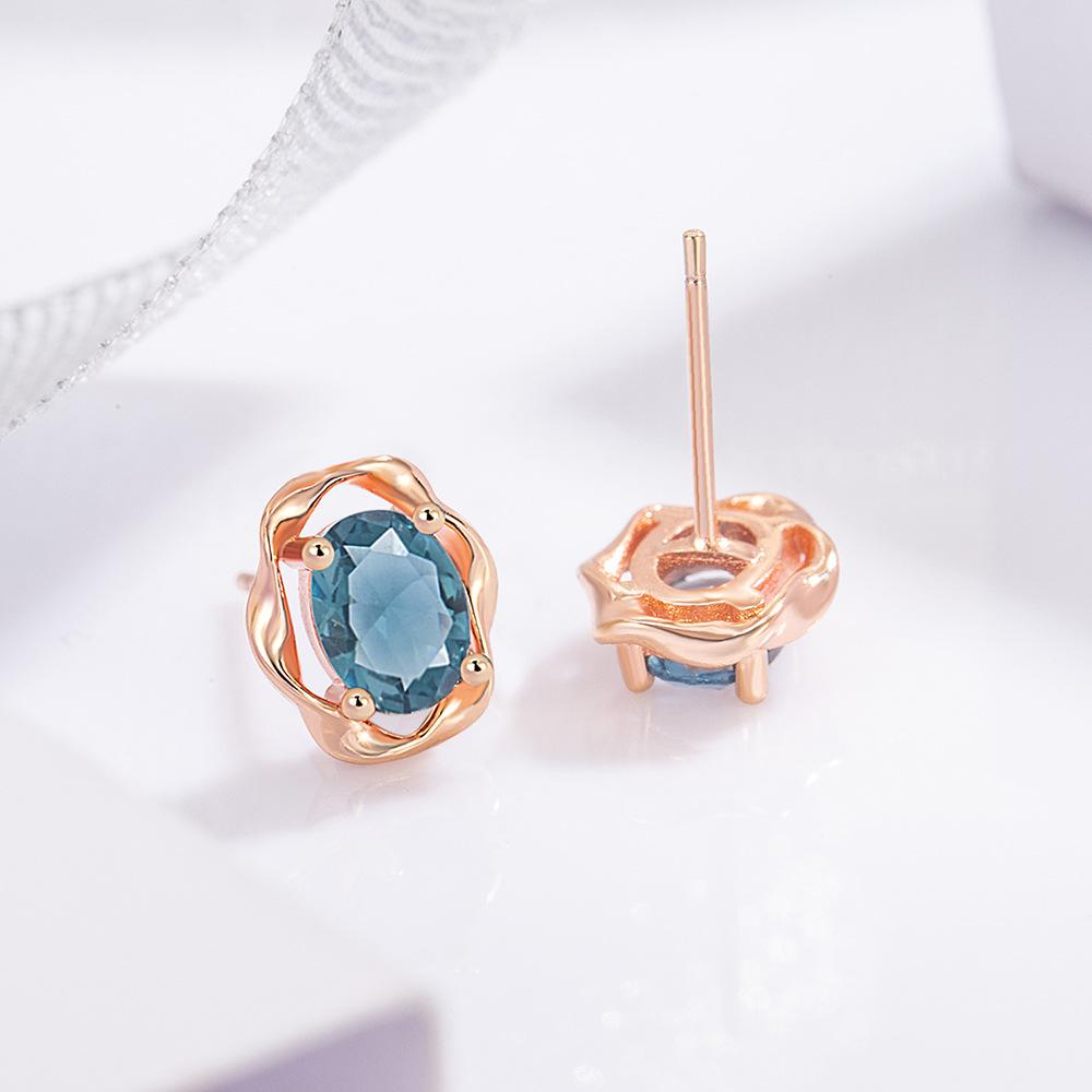 New Fashion Female  Set  Sterling Silver Blue Oval Design Crystal Zircon Earrings Necklace for Women  Set