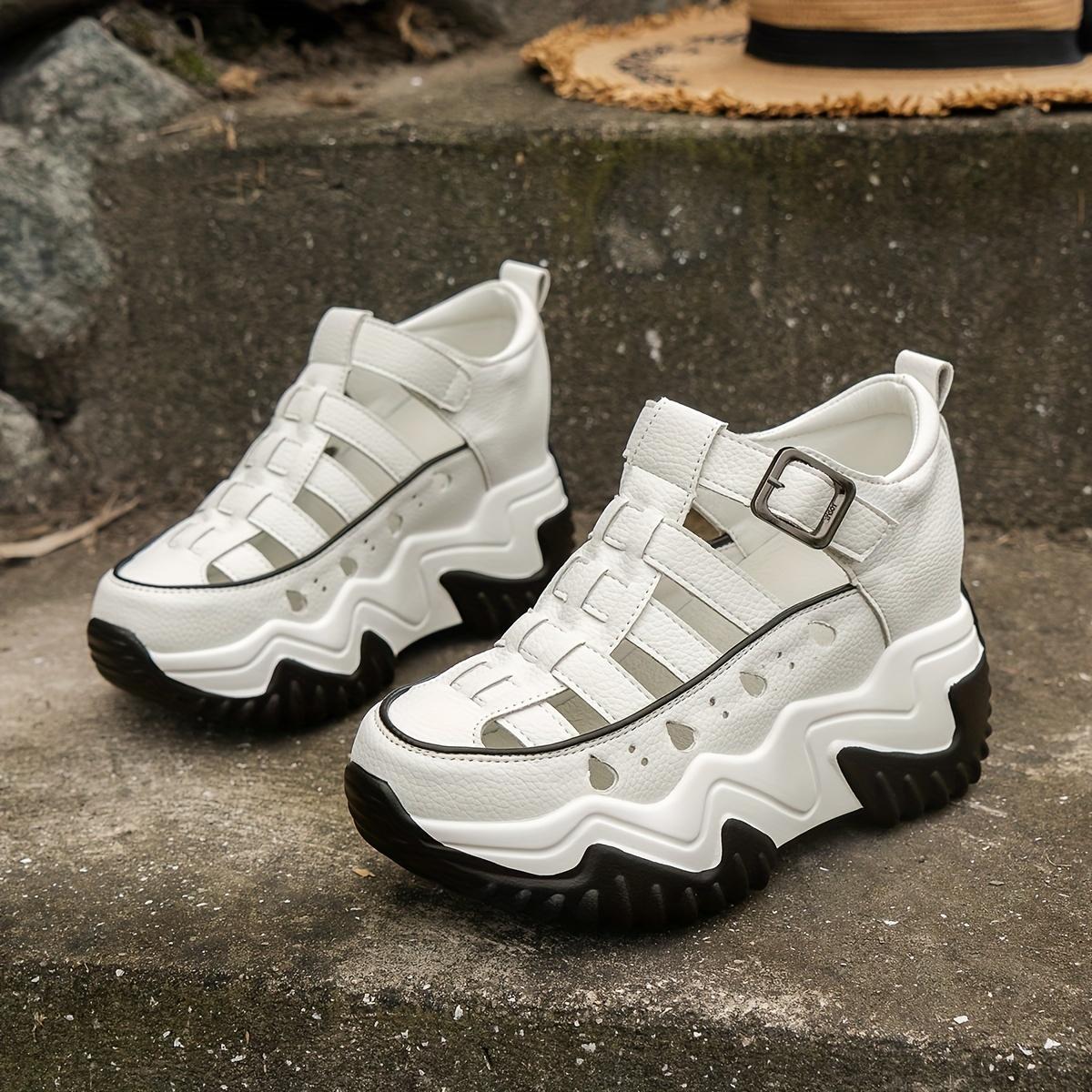 

Comfortable, Durable Women s Closed-Toe Platform Sandals with Thick Cushioned Heel - Breathable T-Strap Design, Adjustable Hook-and-Loop Closure 35 білий