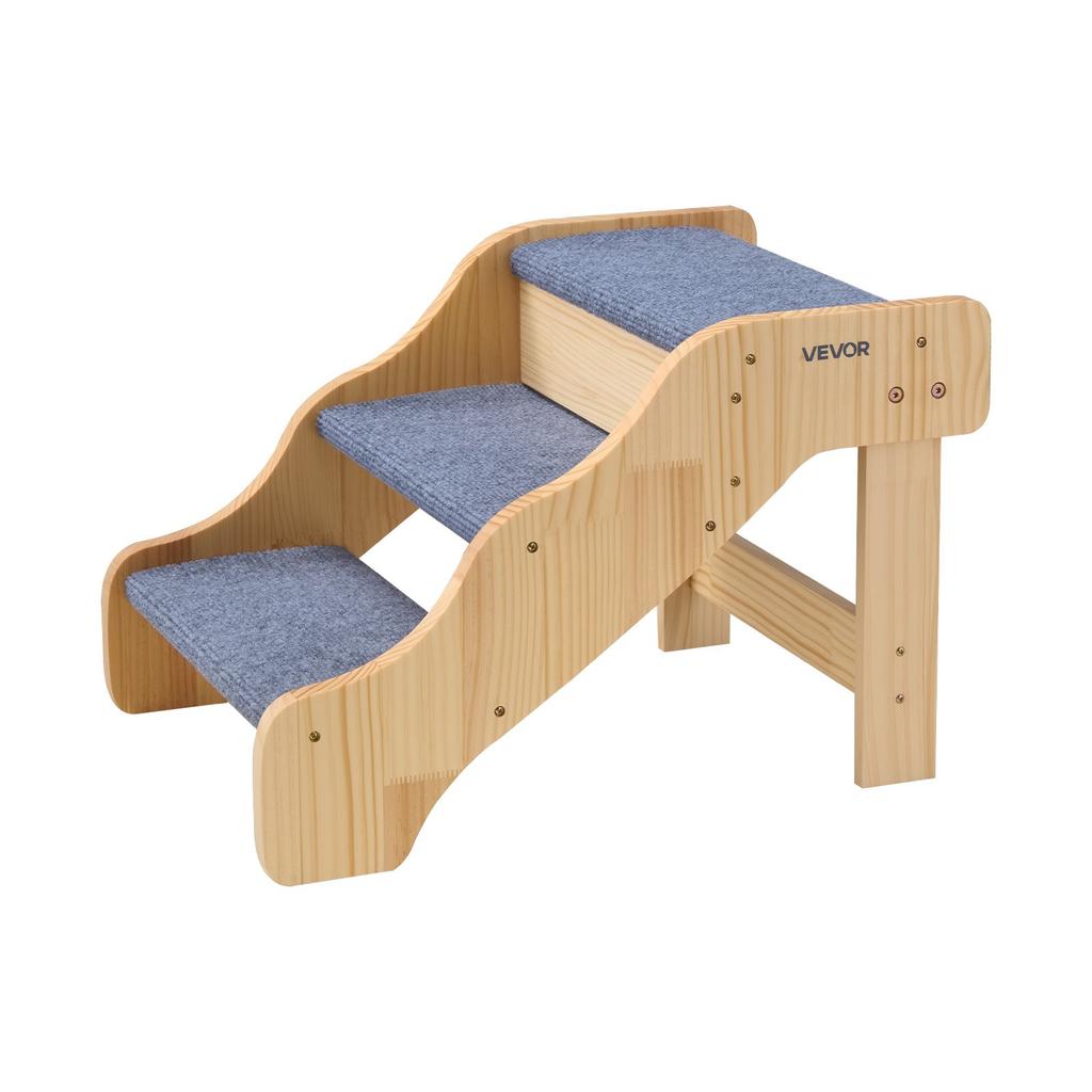 VEVOR Wood Pet Stairs, 3-Step Dog Stairs for High Beds, Sofa & Cars, 68 Kg Load Capacity, Non-Slip Surface