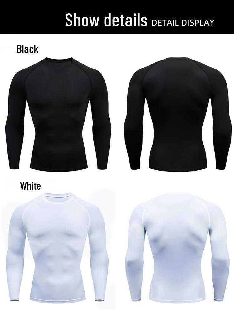 European Men's Quick-Dry Long Sleeve Stretch Fitness Shirt for Outdoor Running and Tennis