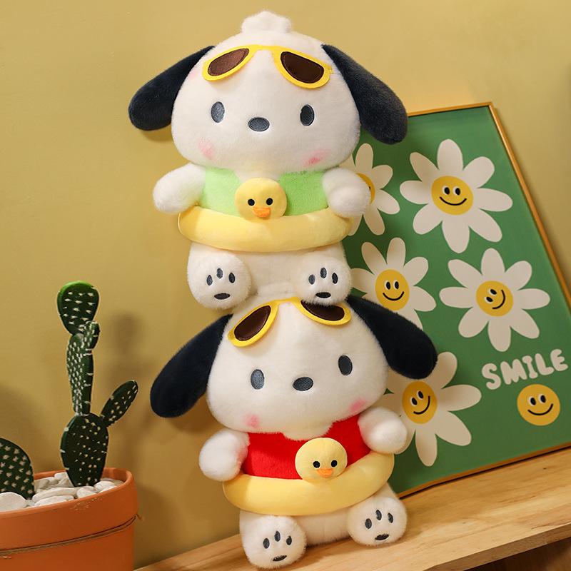 Neuer hochwertiger Sommer-Schwimmring Pacha Hund Cartoon Plüschtier Strand Sonnenbrille Puppe Stoffpuppe