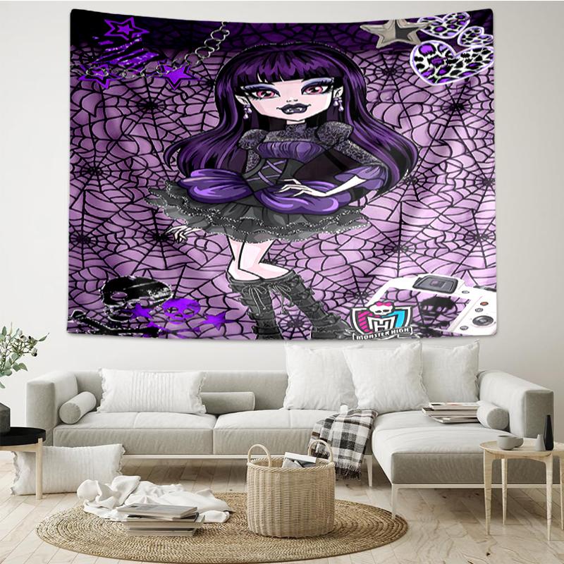Monster-High Print Tapestry, Backdrop, Easy Setup, Ideal for Bedroom, Office & Living Room, with Aesthetic Wall Hanging Decor.
