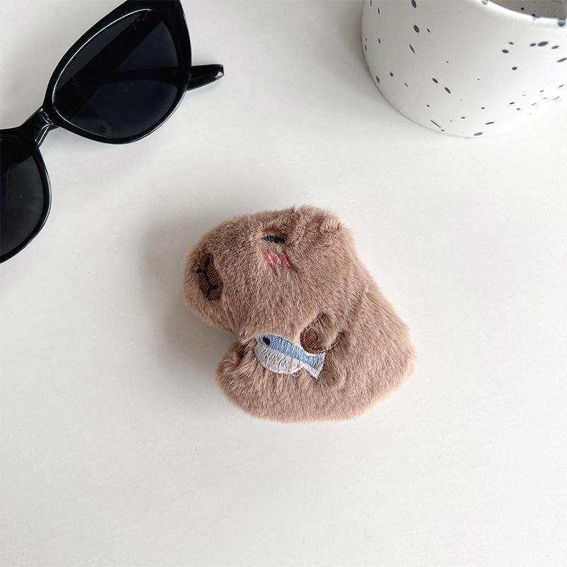 Plush Doll Mobile Phone Airbag Bracket Back Sticker Retractable Desktop Support Frame Cute Capybara Ring Buckle