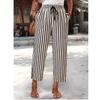 Casual Pants for Women New Style Straight  Versatile Pleated Contrast Striped Elastic Waist Nine-point