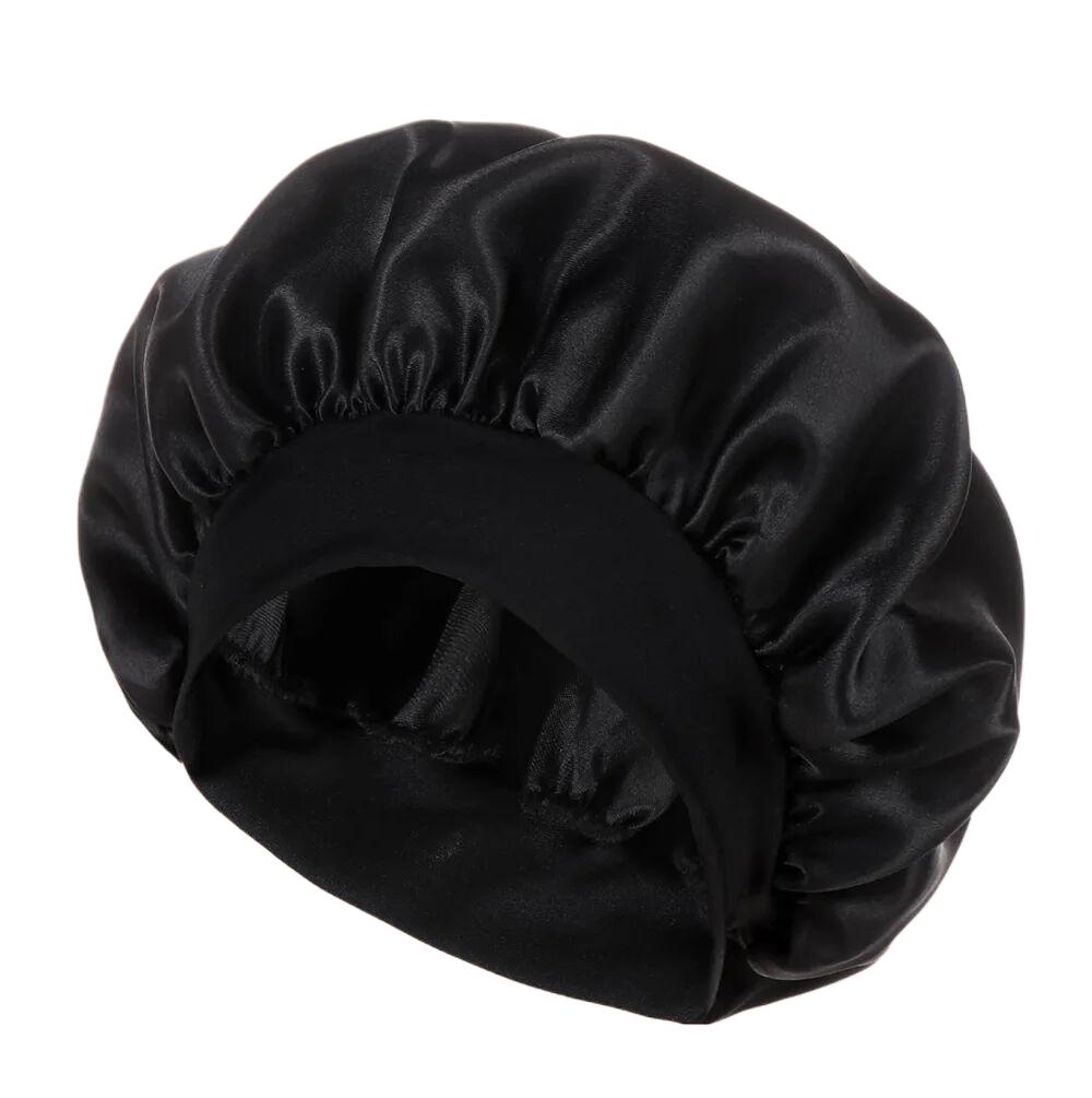 Satin Bonnets Night Sleeping Cap Large Elastic Wide Soft Band Colorful Silk Hat for Curly Hair Care Beauty Makeup for Women Men