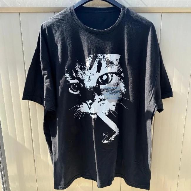 Letnie koszulki Harajuku z grafiką liter Y2k Top z nadrukiem kota Damskie Oversize'owe koszulki High Street Streetwear Vintage Koszulki Ubrania