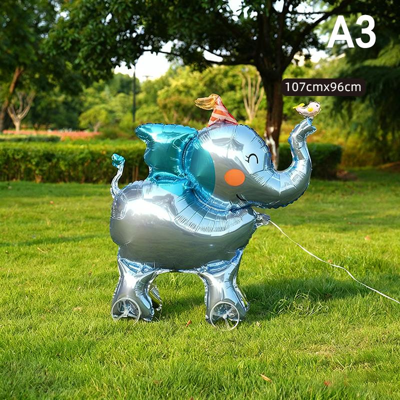 4D Cartoon Foil Balloons Elephant Stand Walking Balloon With Wheel For Kids Birthday Party Decoration Baby Shower