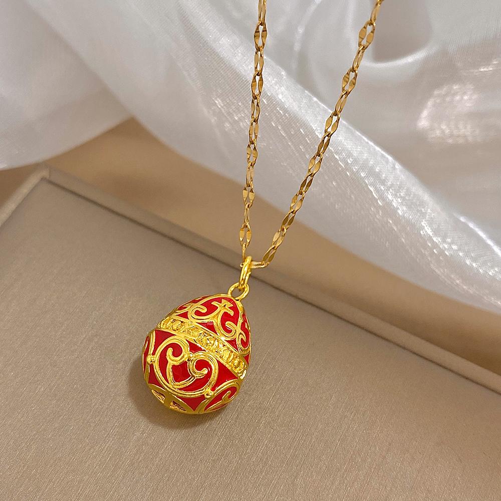 AENSOA Bunte Emaille Ostereier Anhänger Halsketten für Frauen Guilloche Medaillon Ei Strassstein Charm Halskette Gold Farbe Schmuck