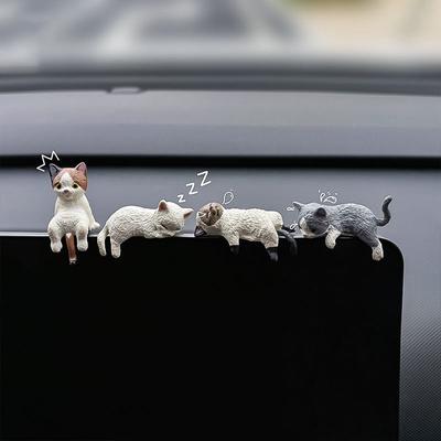 Cute Cat Decoration Car Center Console Ornaments Kitten Action Figure Auto Dashboard Rearview Mirror Decor Creative Car Accessories