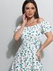 ISSA PLUS White and Green Retro Printed Off Shoulder Dress