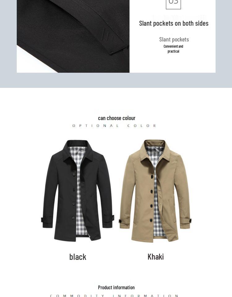 Romon Men's Mid-Length Cadre Style Trench Coat - Slim-Fit Autumn Jacket 2025 Trend