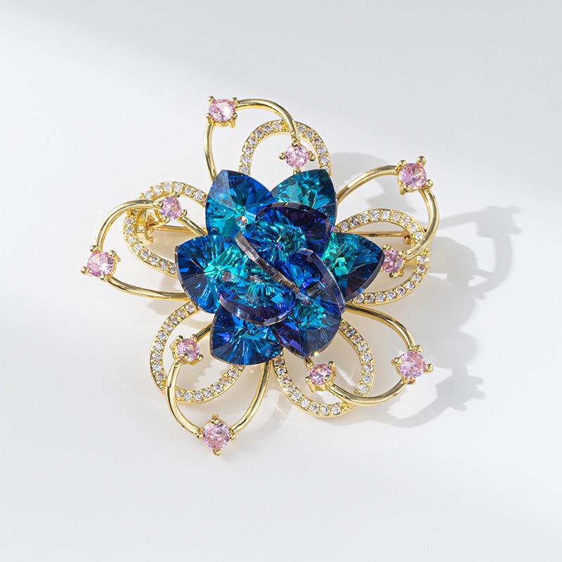 Austrian Crystal Handwoven Flower Brooch Lapel Pin