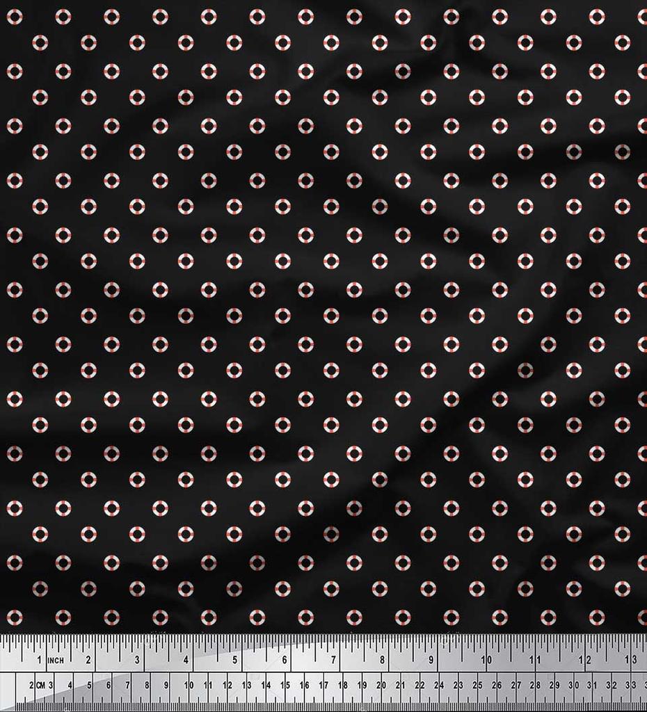 Soimoi Japan Crepe Satin Fabric Swimming Ring Small Printed Craft Fabric by the metre 42 Inch