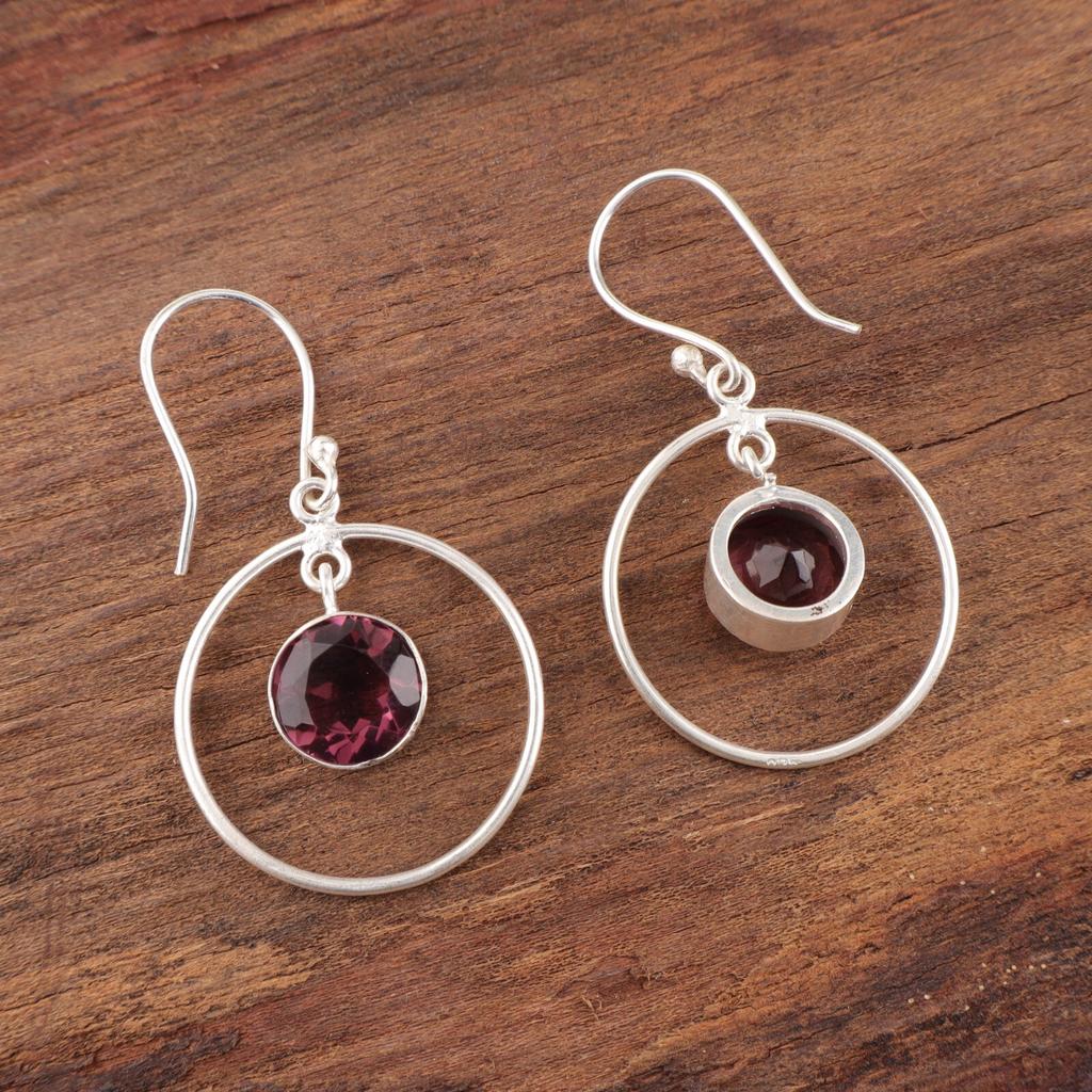 Rhodolite Gemstone 925 Sterling Silver Jewelry Handmade Earrings 1.60" For Gift EE-5-42
