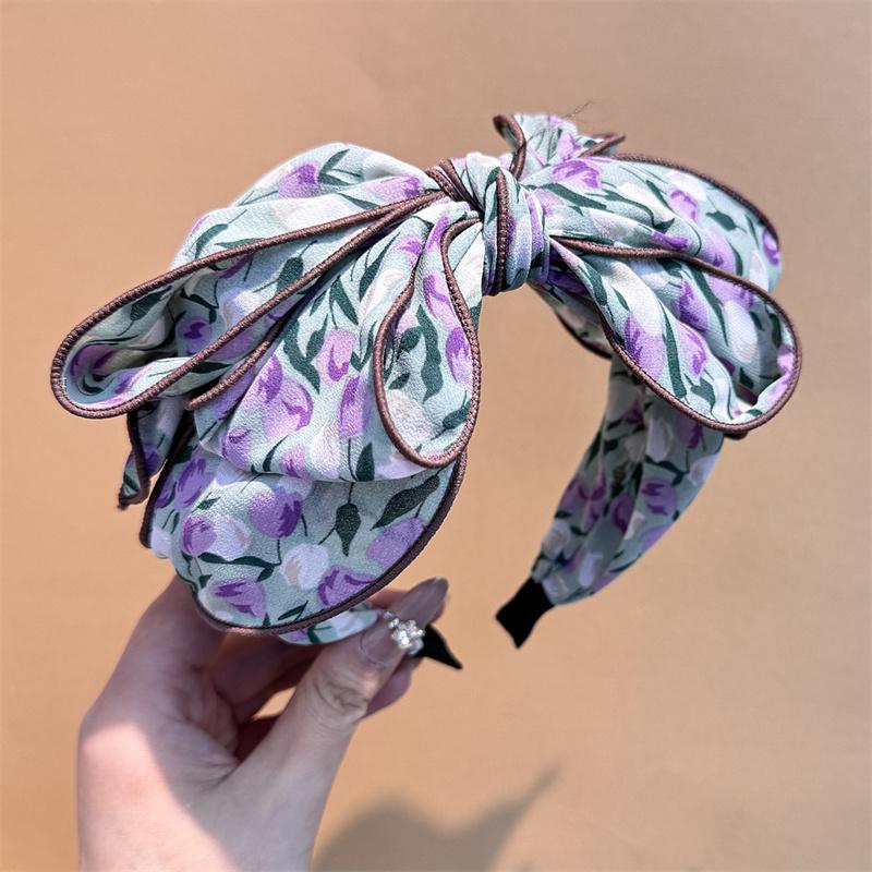 Kvinner Jenter Vakkert Roseblomst Trykk Hårbånd med Stor Sløyfe i Midten Moteabel Kvinne Fest Utendørs Hårtilbehør