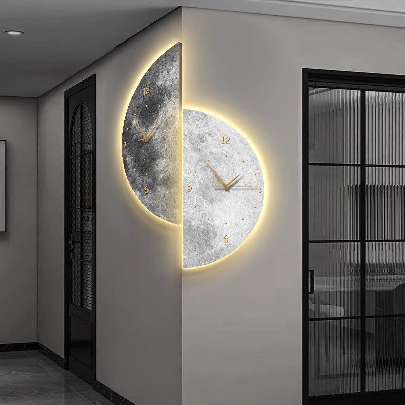 Nordic Wall Clock Minimalist Morden Design Luxury Corner Clocks Voice Controlled Interior Wall Lamp Living Room Decorations