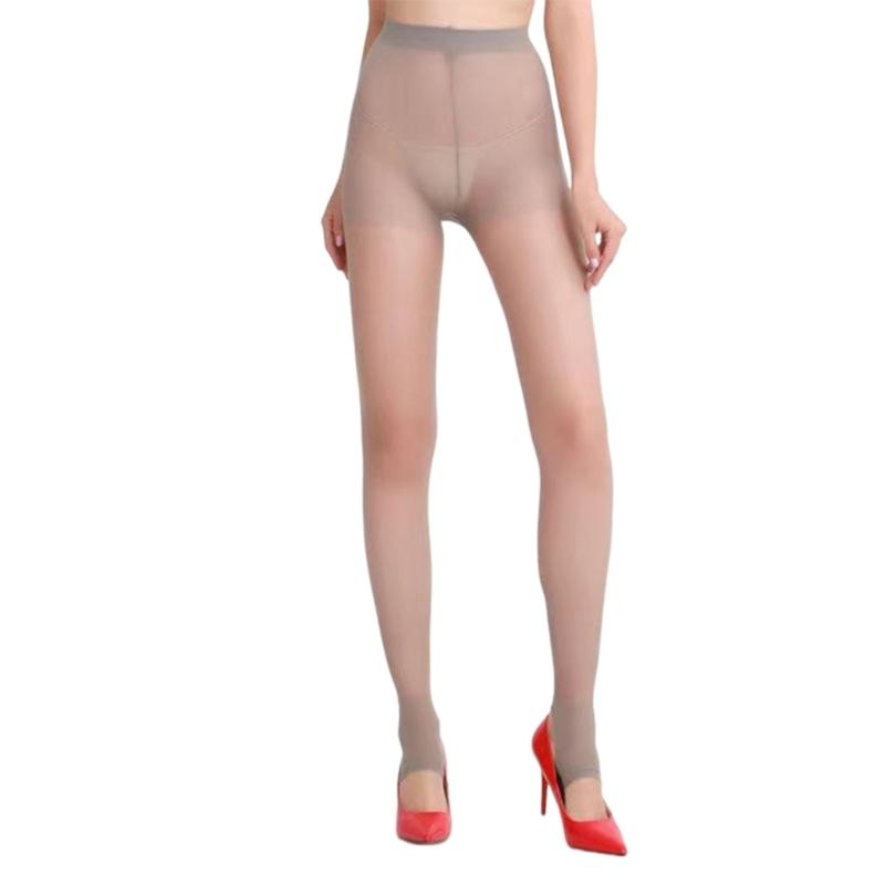 Women Summer Ultra Thin Sheer Footless Stirrup Tights Stockings Solid Color Control Top Silk Pantyhose Dance Leggings