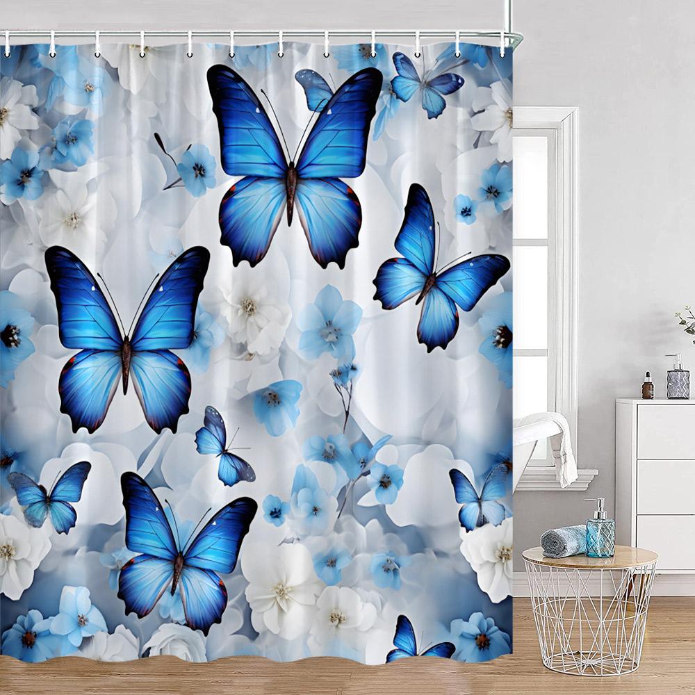 Watercolor Flower Pattern Shower Curtains Colorful Flowers Butterfly Greenery Plants Nature Home Decor For Bathroom Bath Curtain