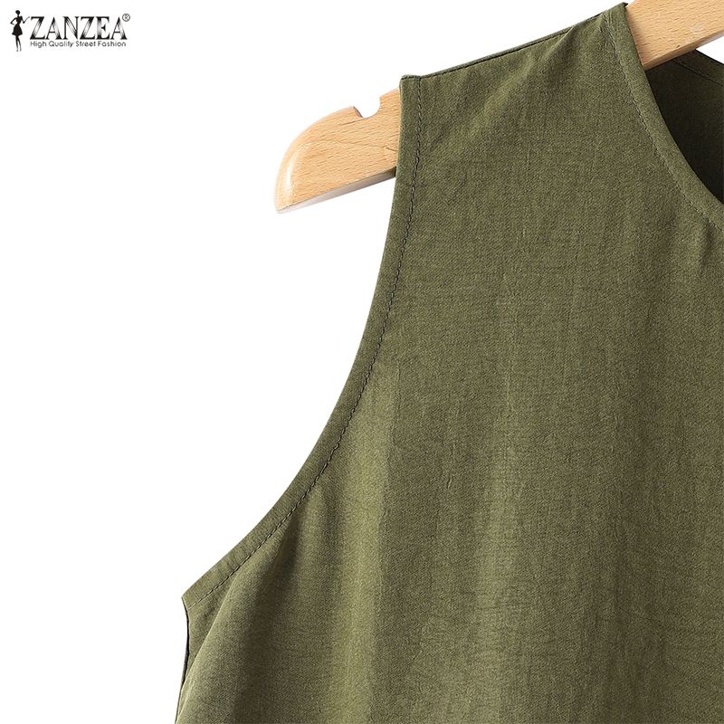 ZANZEA Women Casual Round Neck Print Loose Sleeveless Dress