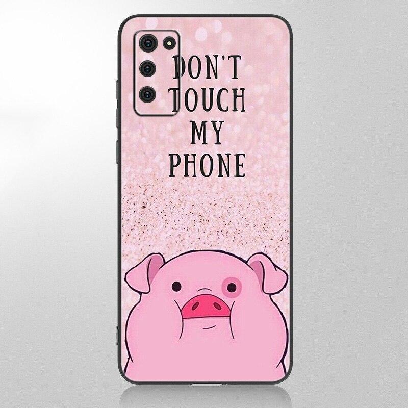 Cartoon Cute Pig Phone Case For Samsung Galaxy A12 A02S A22 A32 A52 A72 A71 A51 A41 A31 A21 A11 A50 A70 A10S A20S Black Cover