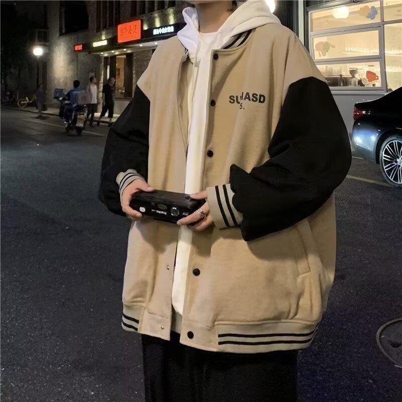 2025 Trend Men's Handsome Stand Collar Solid Color Patchwork Jacket with Letter Print - Fashionable Spring/Autumn Streetwear