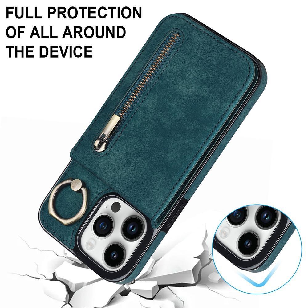 Plånbok Korthållare Flip 360° Ring Kickstand Dragkedja Läderfodral för iPhone 15 14 13 12 11 Pro Max XS MAX /Samsung S23 S22 S21 Ultra Plus A13 A14 A53