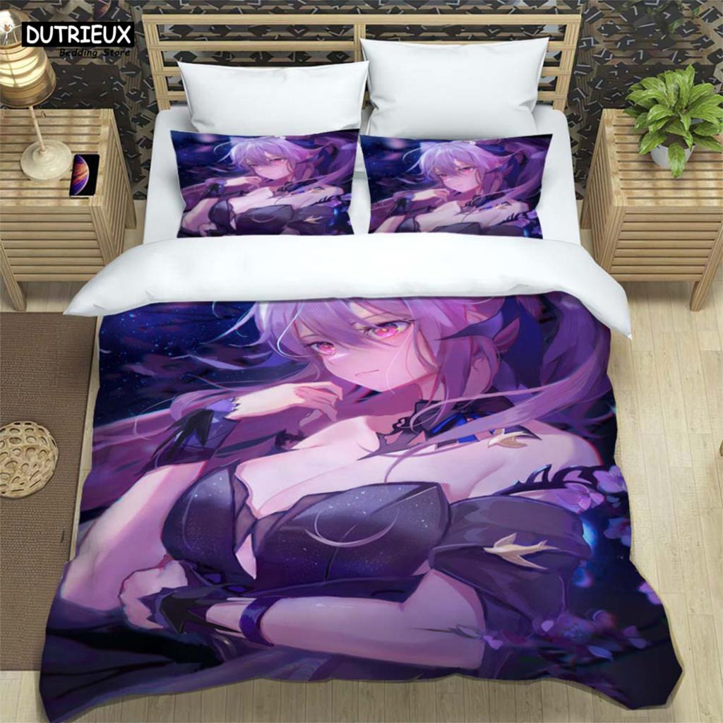 Genshin Impact Bedrucktes Polyester Bettwäscheset Für Jungen Und Mädchen Dreiteilig Bequem Weich Paar Geschenk Bettwäschesets