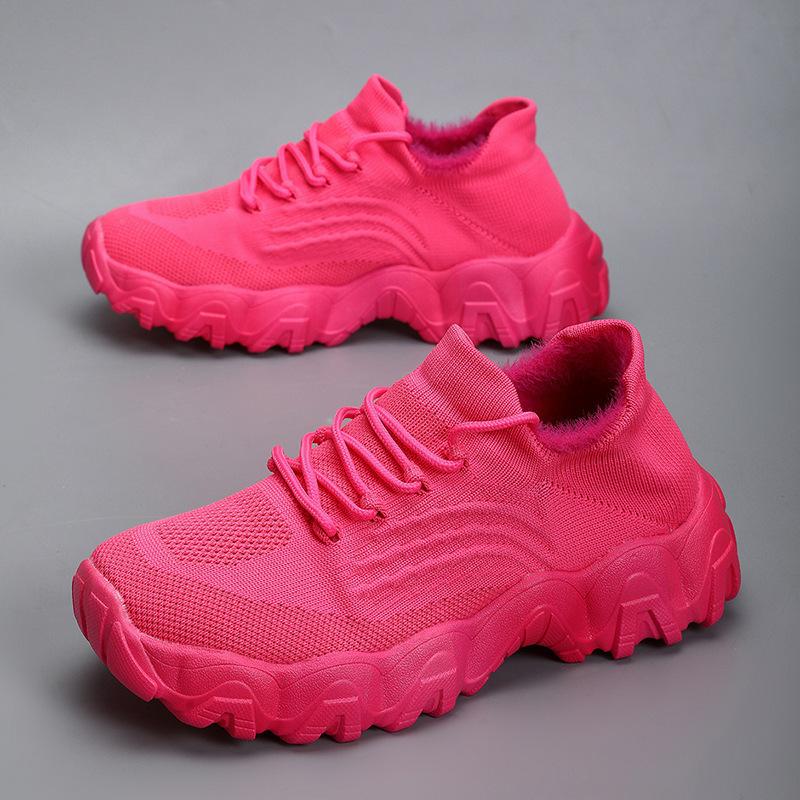 Large size sports women's shoes breathable fly-woven socks shoes one-pedal lazy shoes velvet shoes