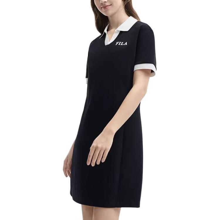 Fila SS24 Logo Print Polo Casual Slim Elegant Atmungsaktiv Kurzarmkleid Damenkleider Schwarz F51W429301F-BK