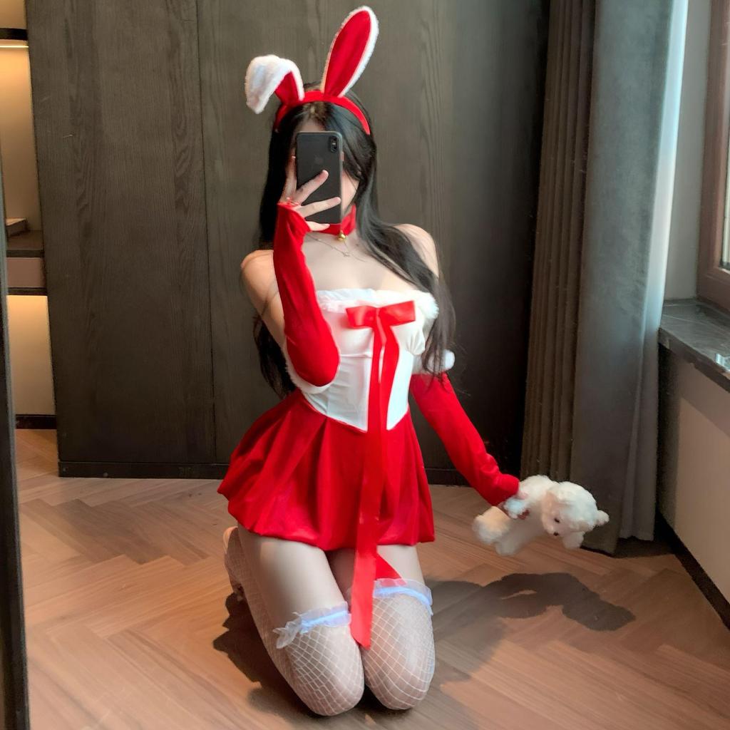 Bunny Girl Lace-Up Nightwear: Lingerie Pajamas with Removable Bow for New Year & Christmas