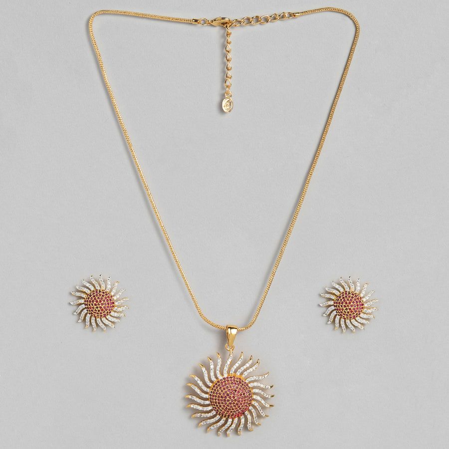 Set colier de designer Estele cu CZ Sunshine placat cu aur pentru femei