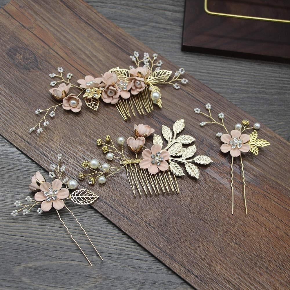 4pcs Pearl Comb Bridal Hair Combs Artificial Flower Flower Hairpins Tiaras Wedding Hair  Bridesmaid