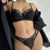 European & American Sexy Lace Plus Size French Jacquard Embroidery Lingerie Set - Large Chest Minimizing & Anti-Sagging