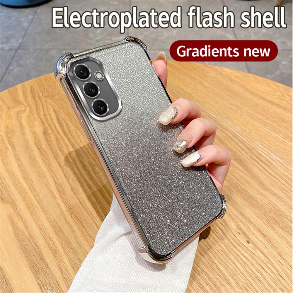 Gradient Glitter Plating Clear Phone Case For Samsung A15 A25 A35 A55 A54 A34 A14 A24 A13 A53 A23 A33 A32 A52 Shockproof Cover