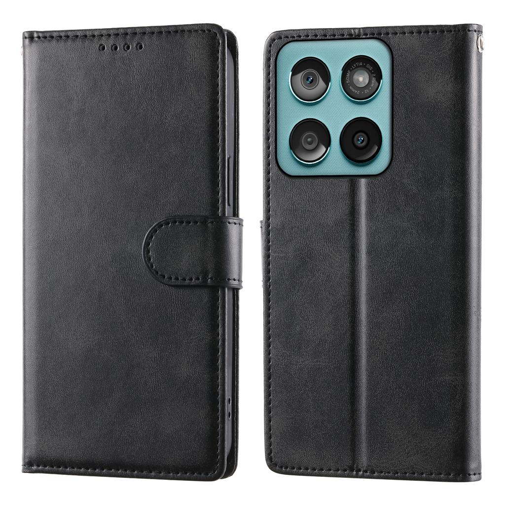 For Motorola Edge 60 Fusion 5G Case Stand Wallet Calf Texture PU Leather Flip Phone Cover with Wrist Strap