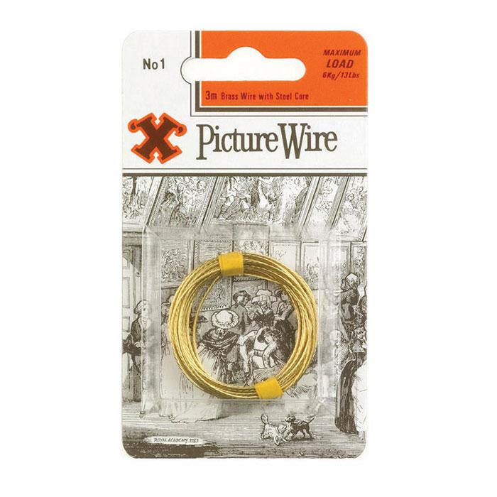 X Brass Picture Wire No 1 Solid Brass 3m Blister Pack