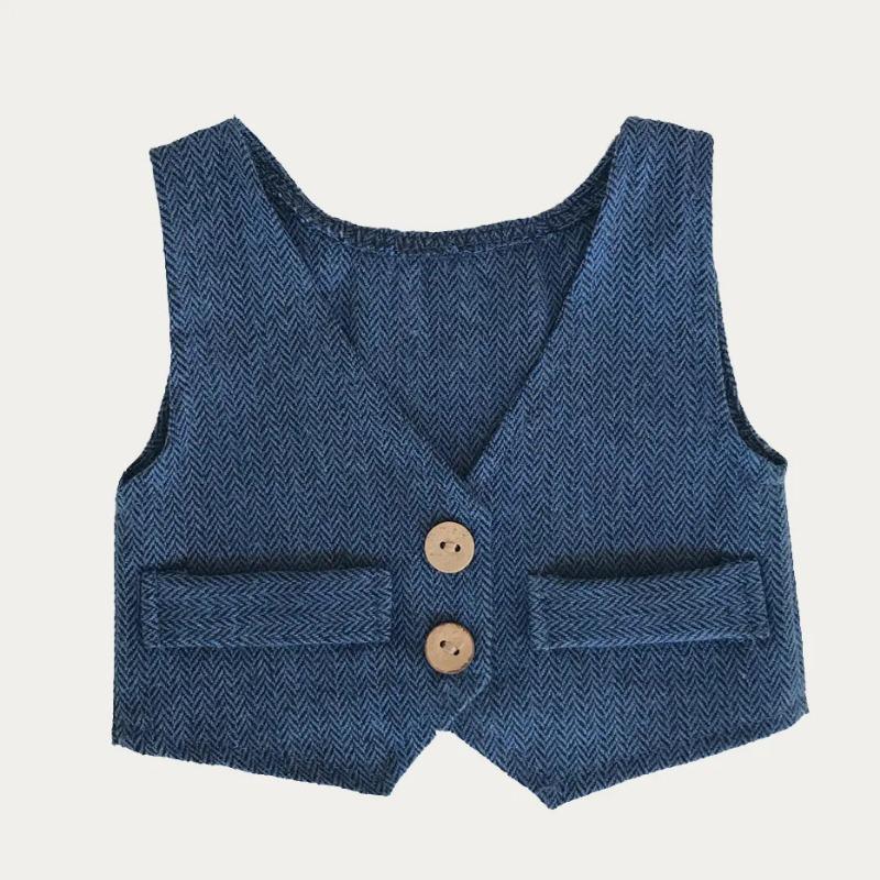 Newborn One Month Olds Photo Clothing English Style Stripes Coffee Baby Vest All Seasons Use Photo Poses Studio Shoot Wear