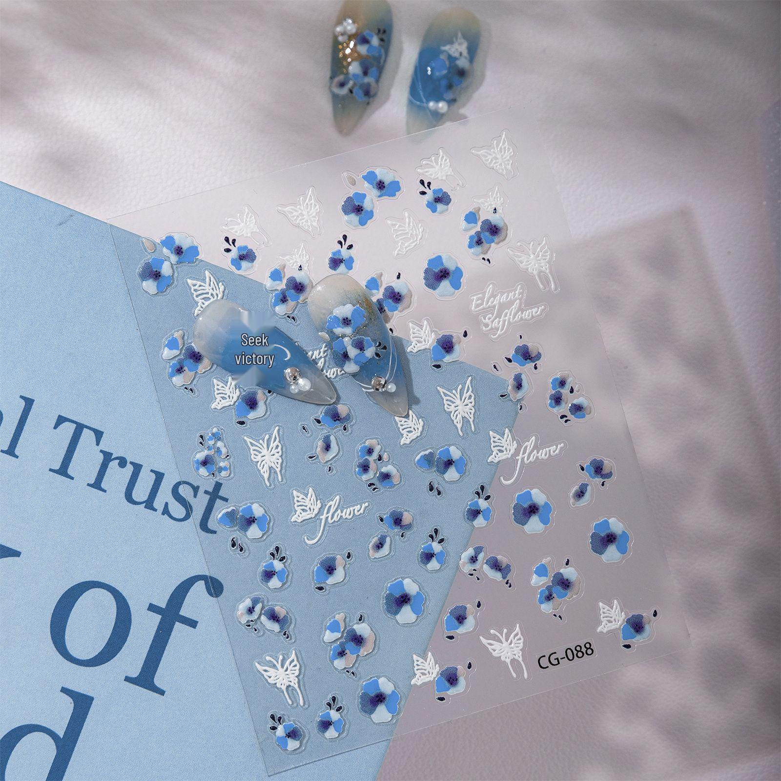 

Cyansea Blue Rose Butterfly Nail Art Stickers Japanese Jelly Decor CG-088