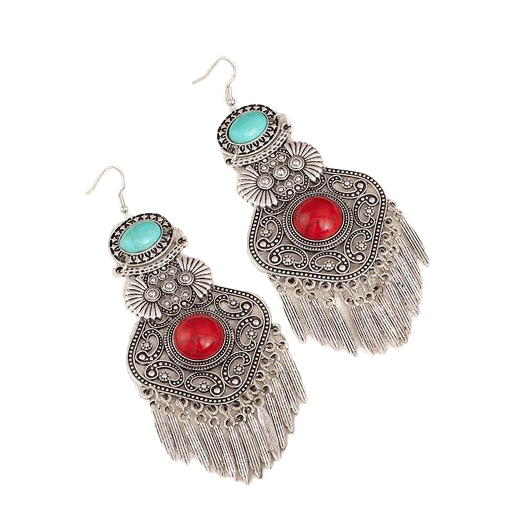 Long Bohemian Fringe Earrings For Women Handcraft Alloy Statement Pieces With Turquoise Detail