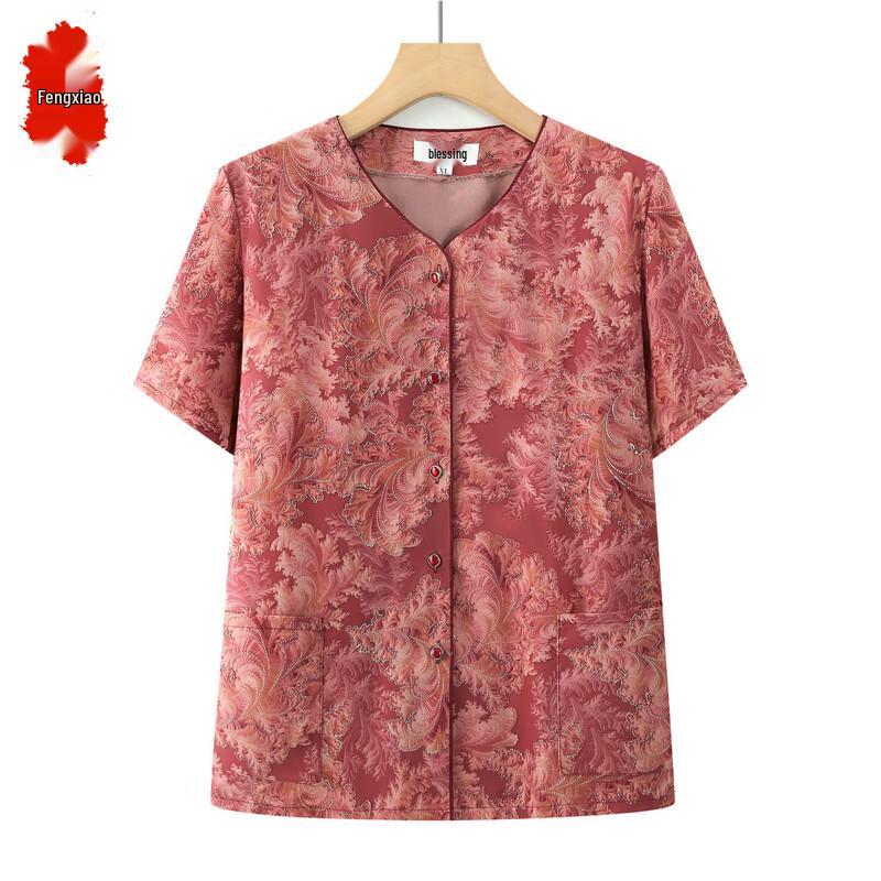 

Elderly Women s Summer Short Sleeve V-Neck Shirt 2XL