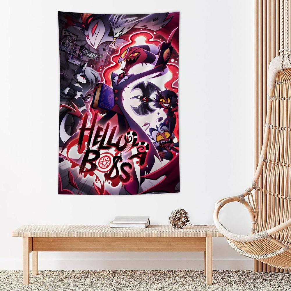 Anime Hhelluva Boss Tapestry Microfiber Wall Hanging For Bedroom Living Room Decor Outdoor Festival Garden Bar Background